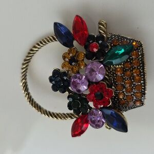 Floral Gem filled  Weave Basket Brooch